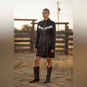 POONTANG vintage dress (ATLANTA GA BRAND EARLY 90'S) Black Western Fringe Dress